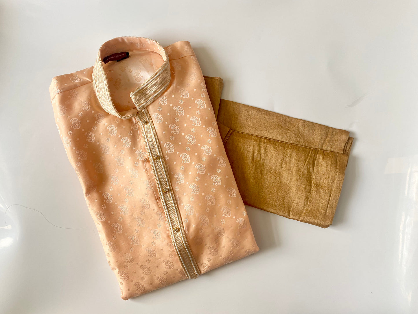 Men’s Pale Peach Brocade Kurta Pajama