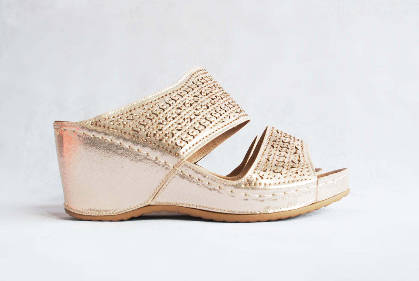 Ladies Gold Strap Wedge Sandal (Helena)