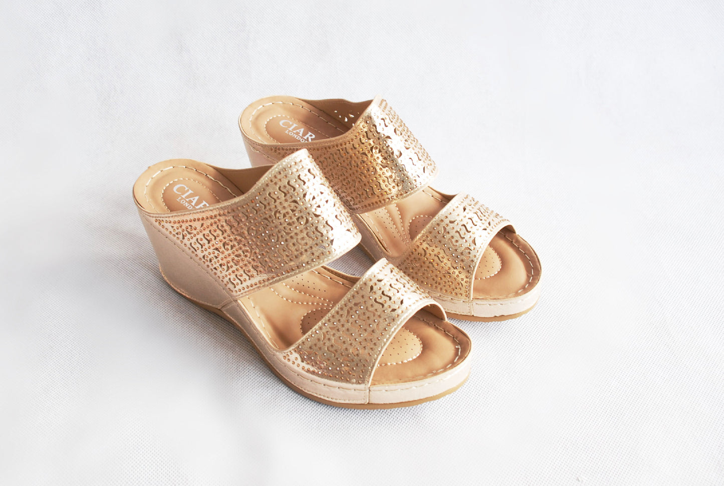 Ladies Gold Strap Wedge Sandal (Helena)