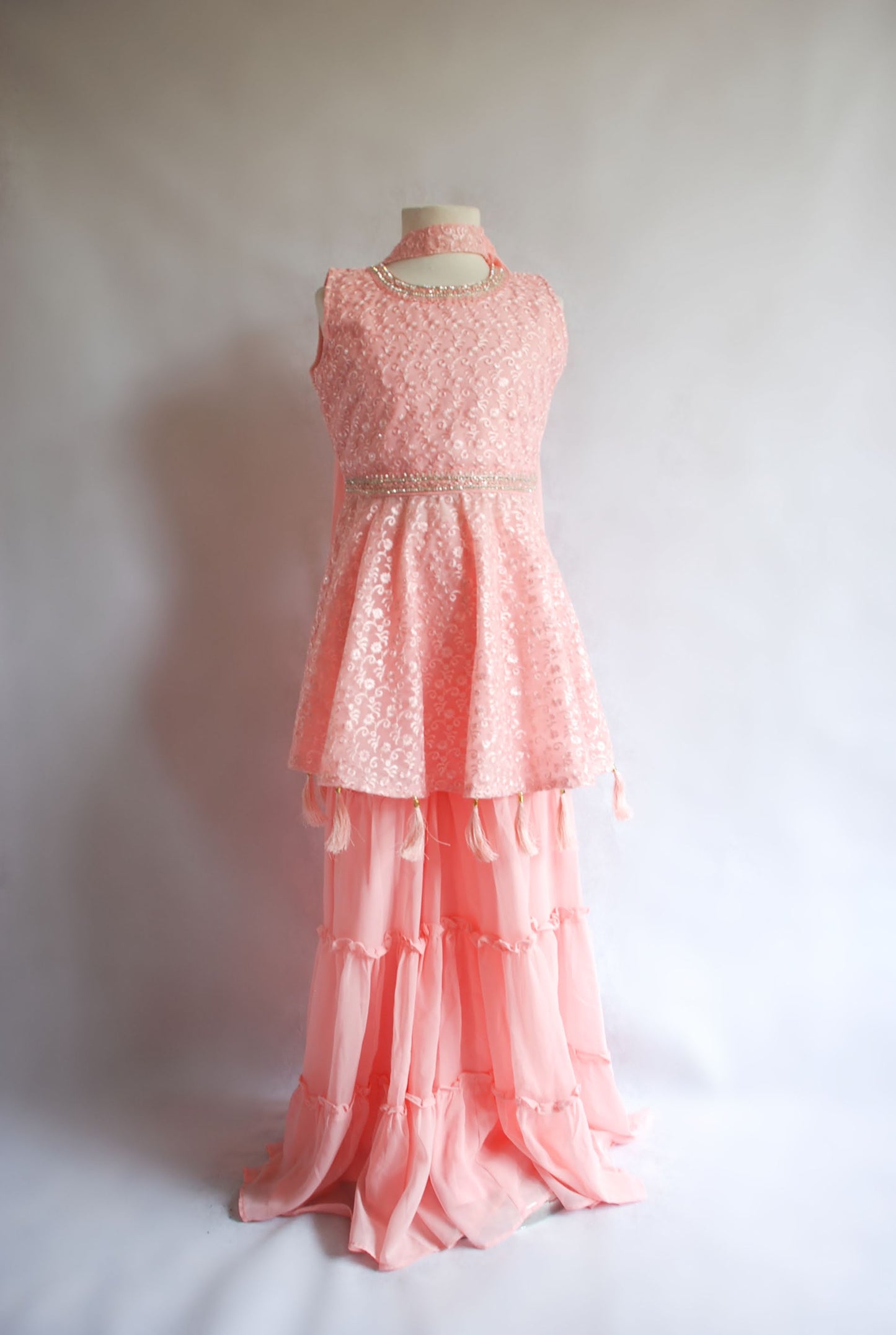Girls Baby Pink Peplum Gharara