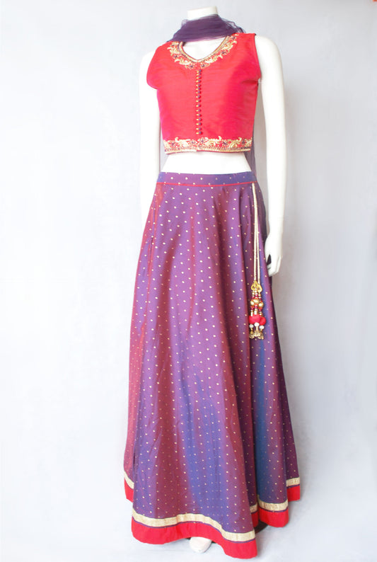 Teen Girls Cherry & Purple Lengha