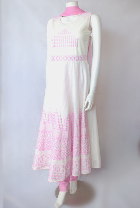 Teen Girls White & Pink Anarakali