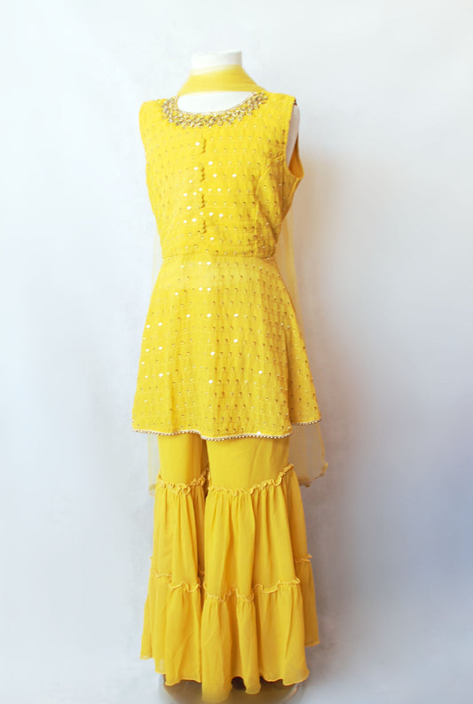 Girls Yellow Peplum Gharara