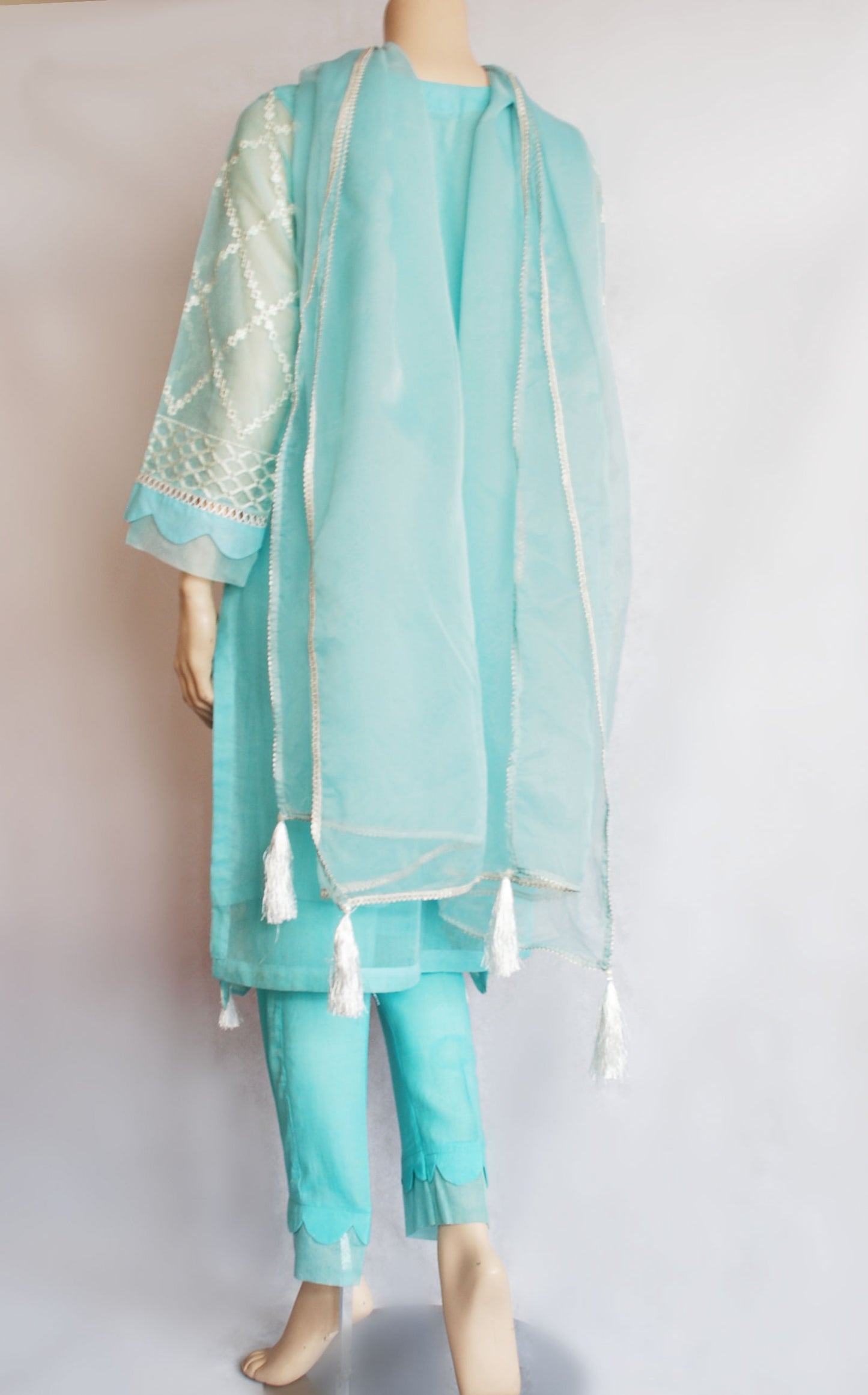 Pale Turquoise Gauze & Thread Trouser Suit