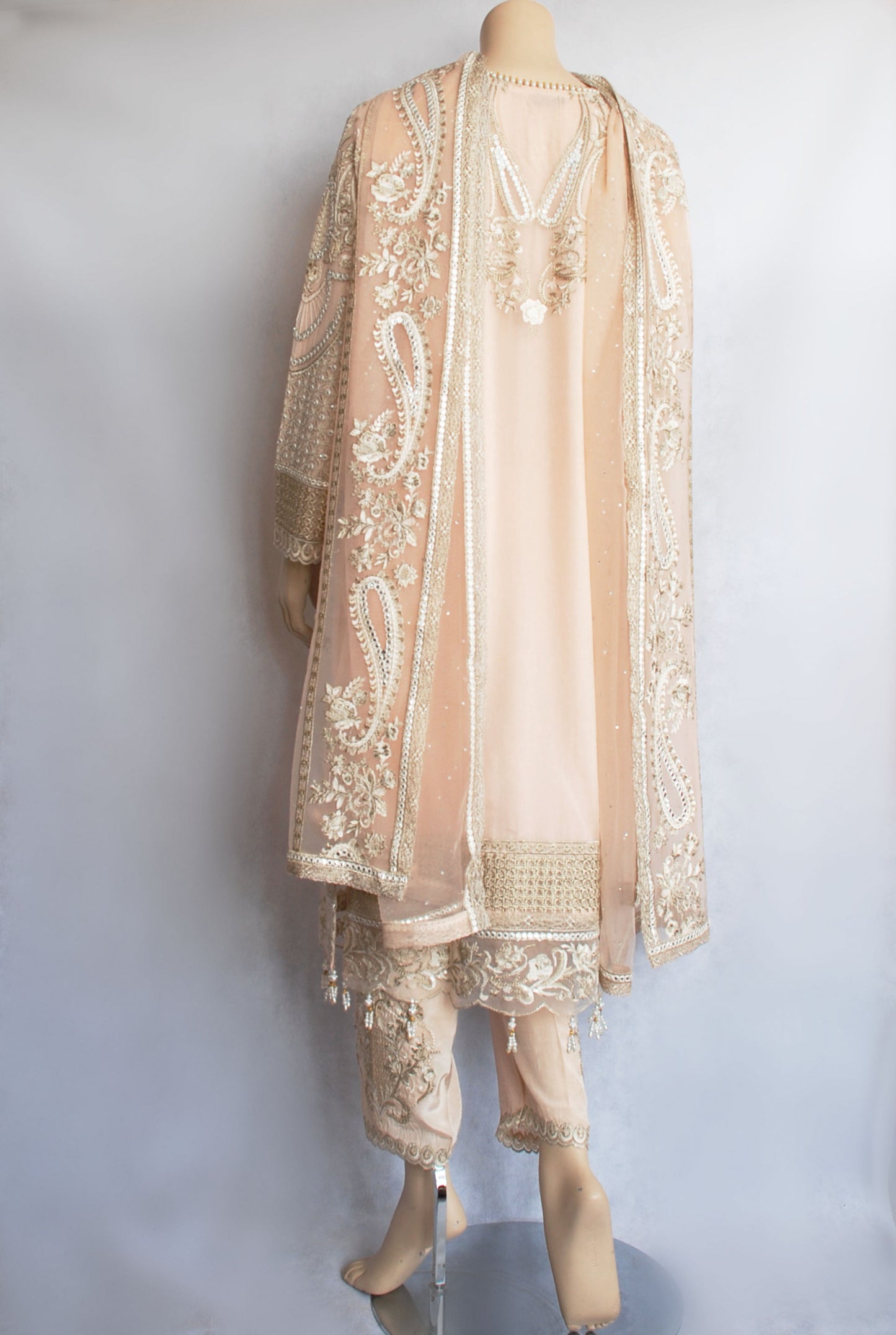 Pale Peach & White thread Trouser Suit