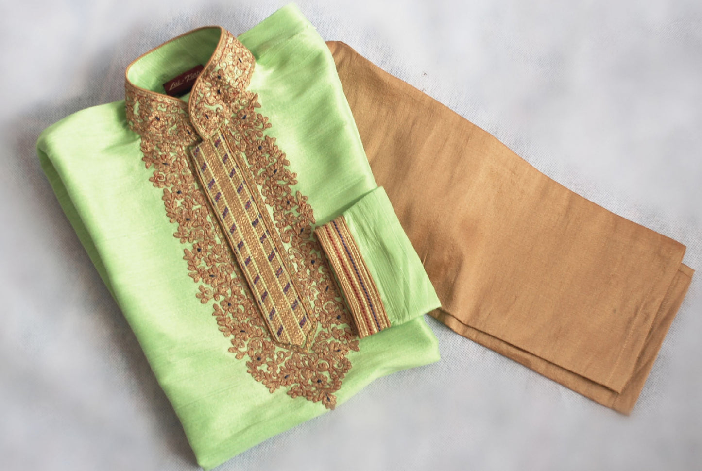 Lime Green & Gold Boys Kurta Pajama