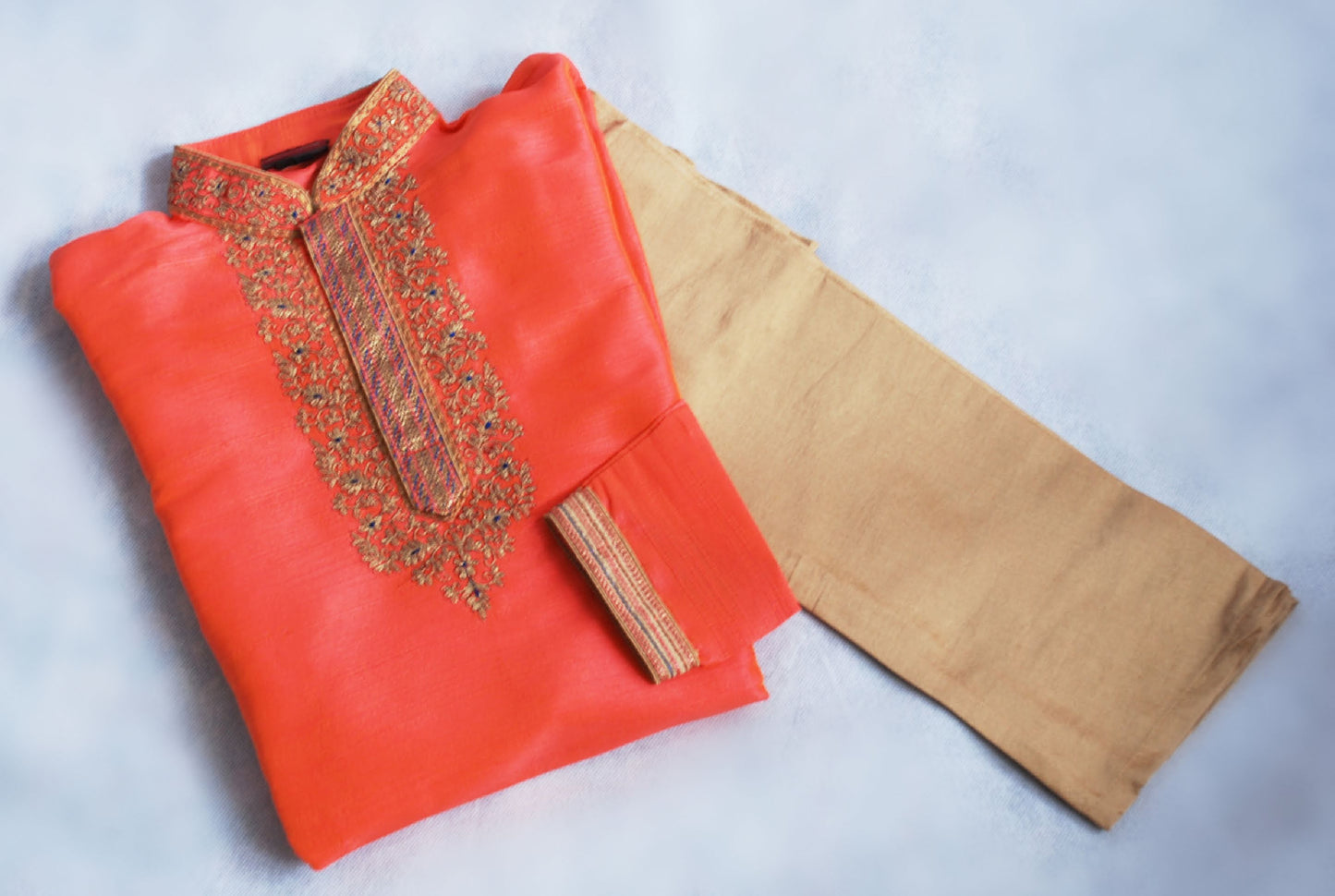 Orange & Gold Boys Kurta Pajama