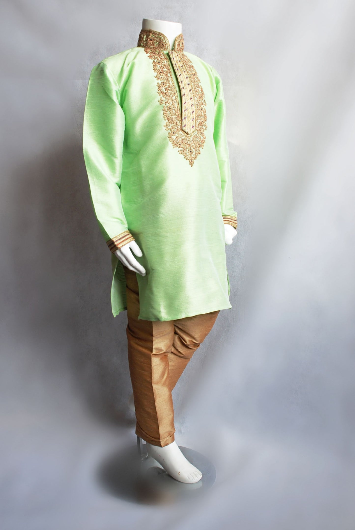 Lime Green & Gold Boys Kurta Pajama