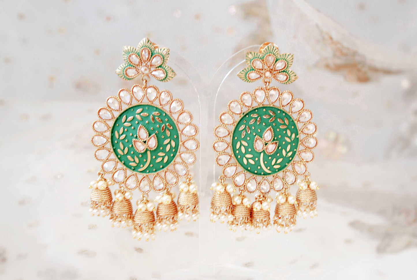 Green Meena Pearl Earrings