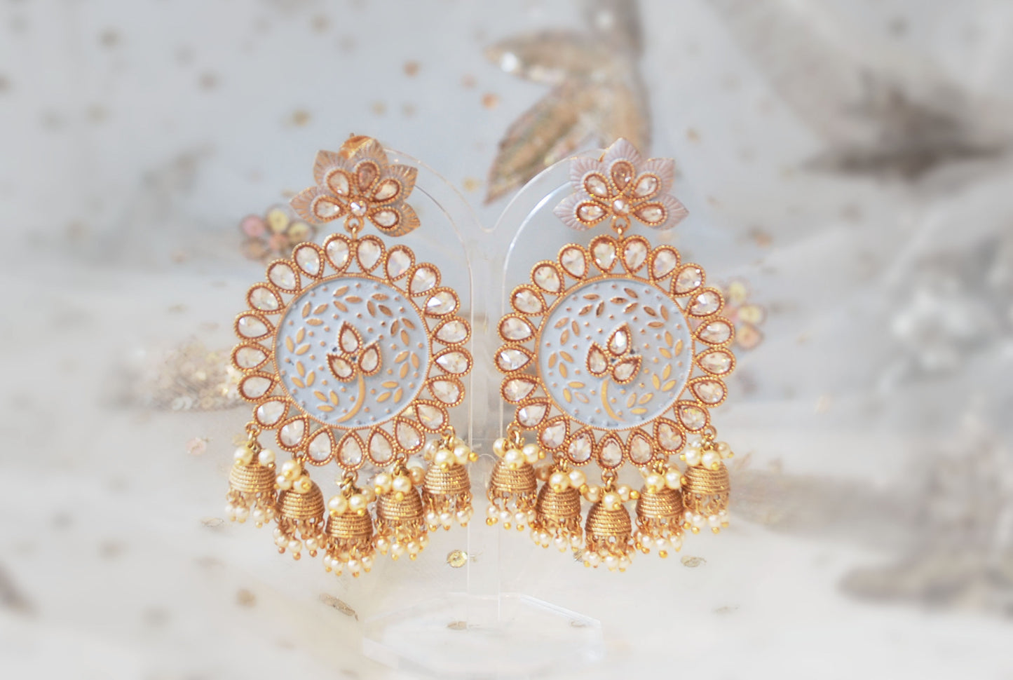 Grey Meena Pearl Earrings