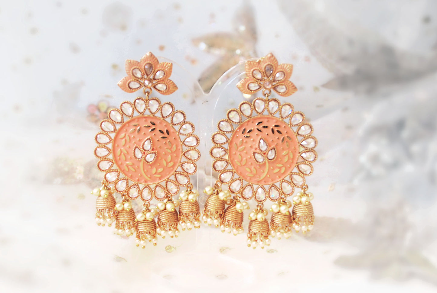 Peach Meena Pearl Earrings