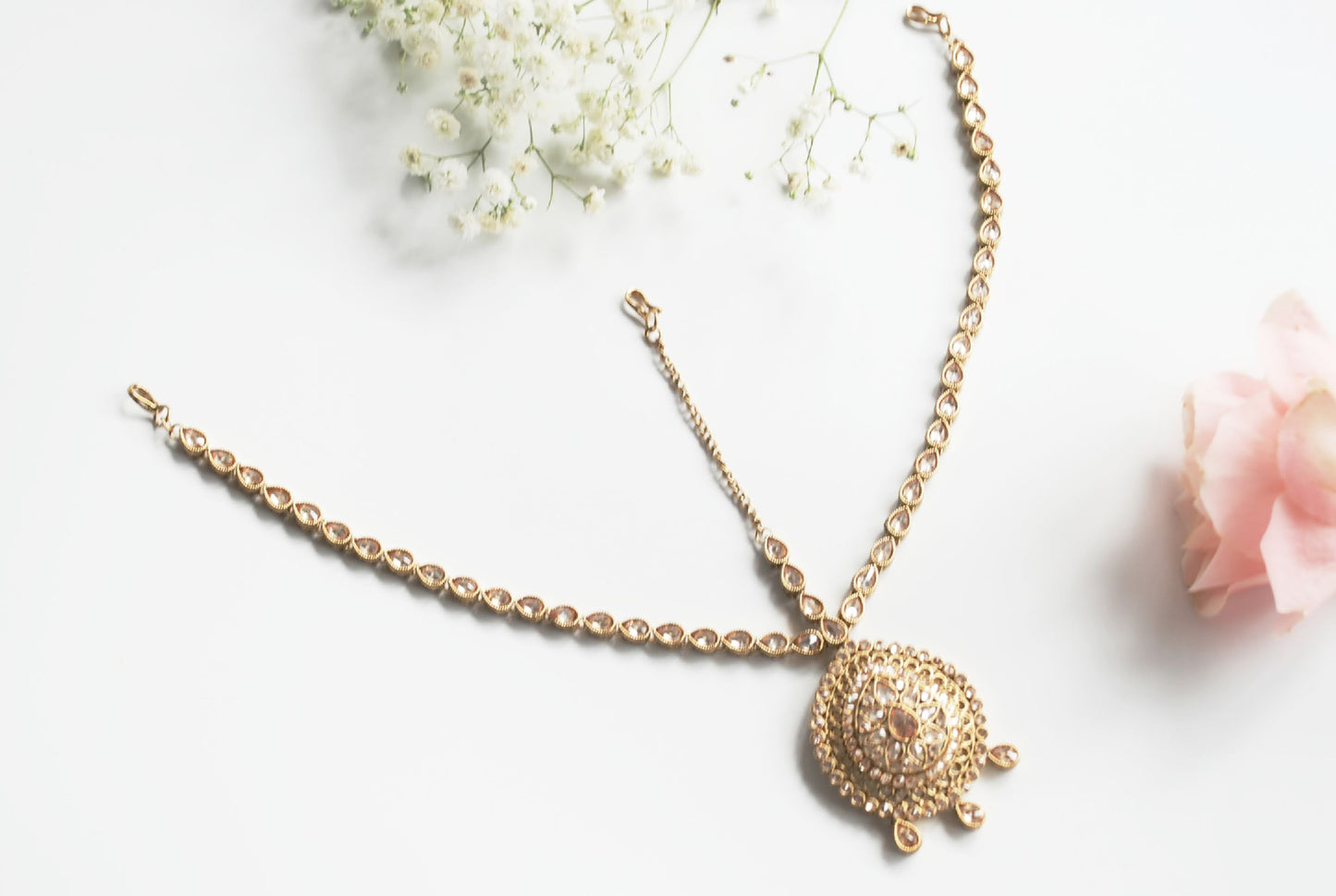 Plain Muted Gold & Champagne Matha Patti - Head Jewellery