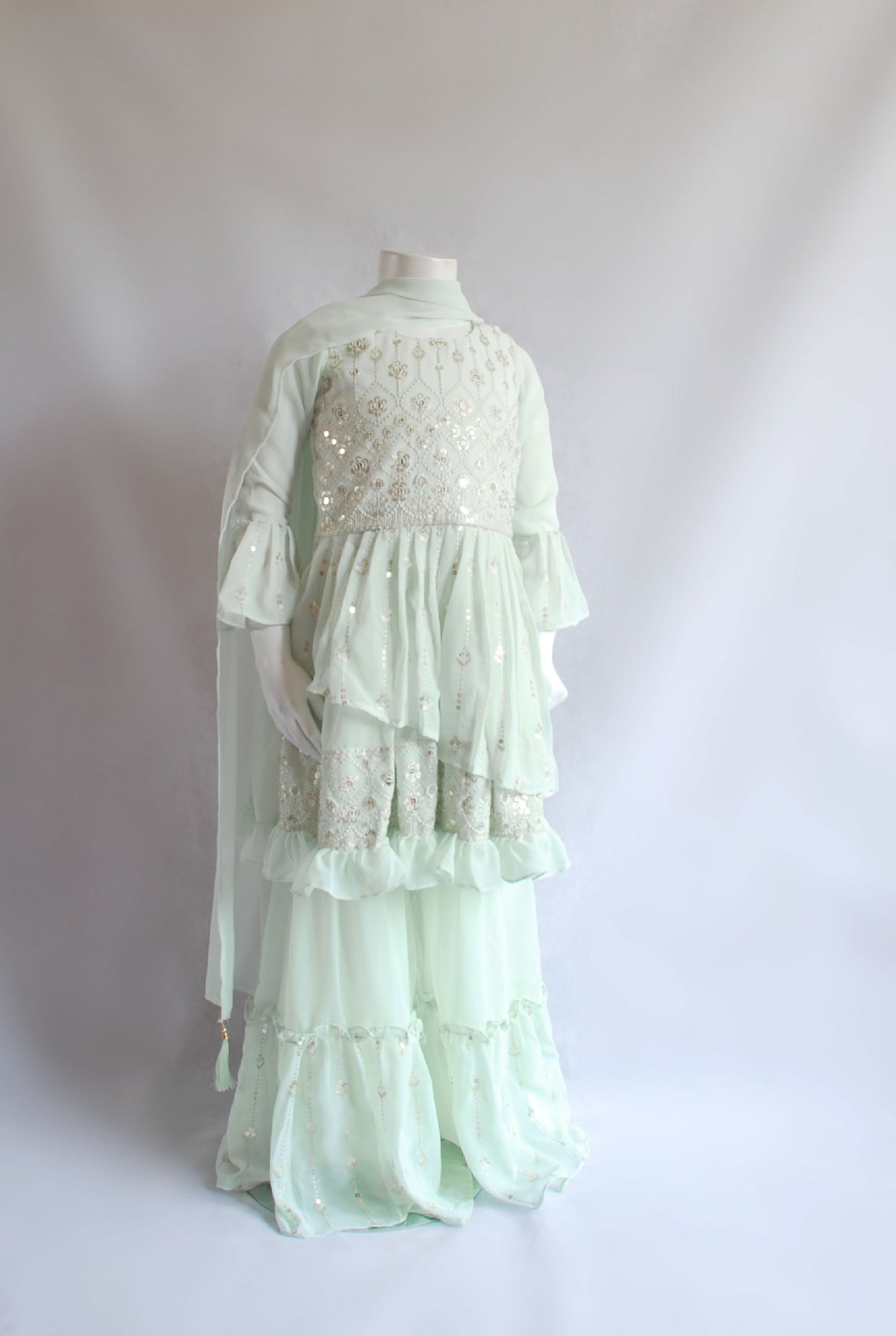 Girls Pale Mint Peplum Gharara