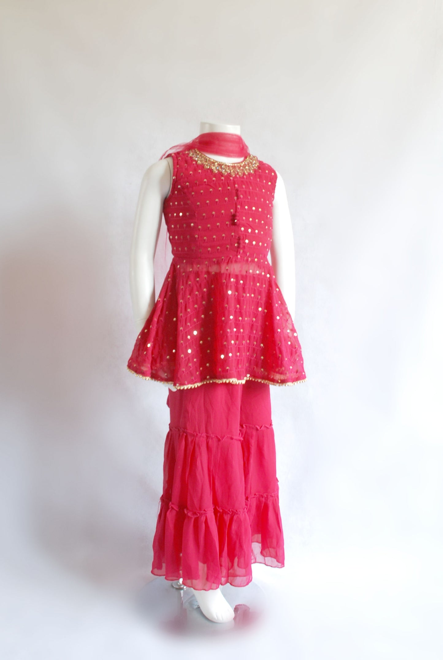 Girls Fuchsia Peplum Gharara