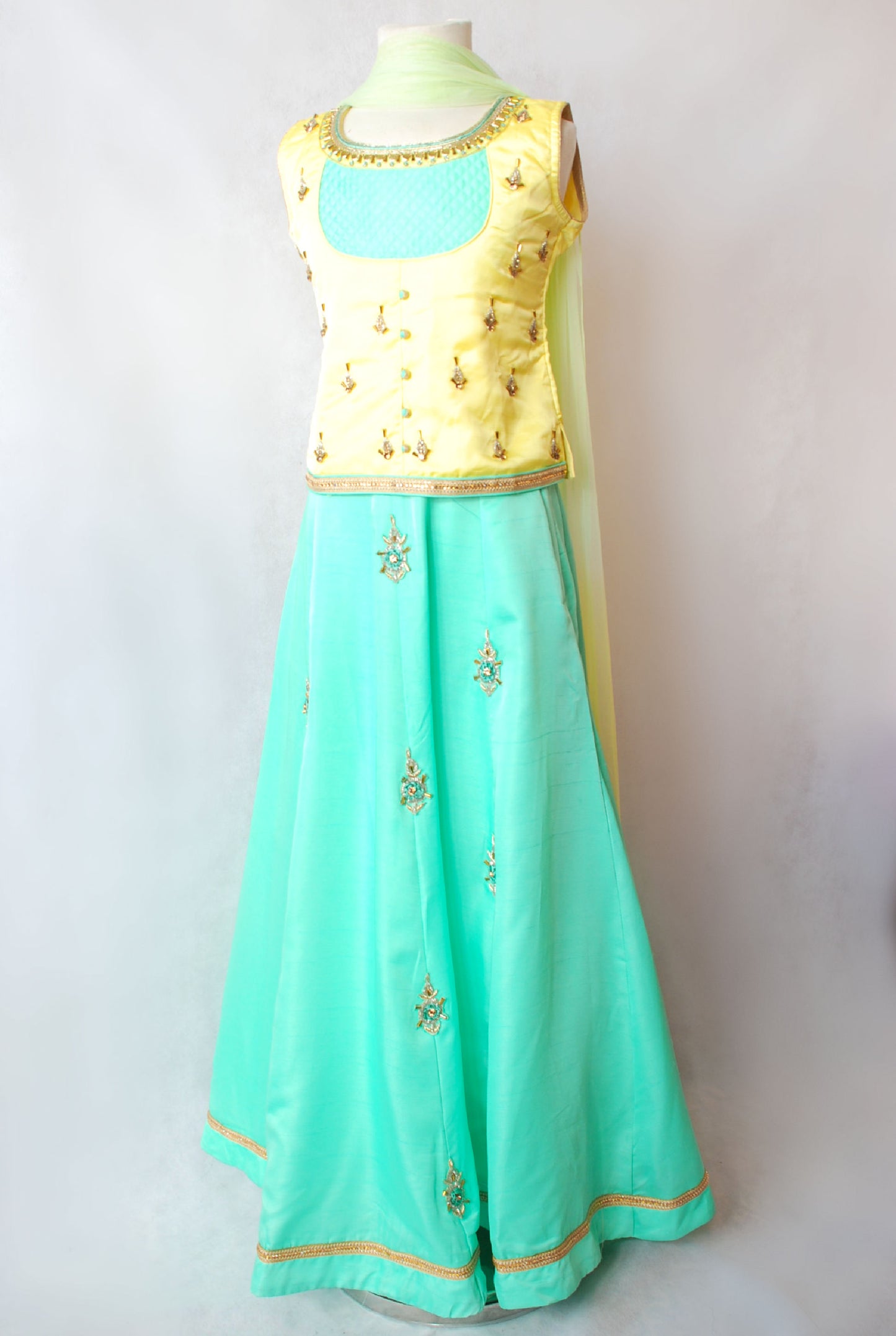 Girls Yellow & Mint Lengha