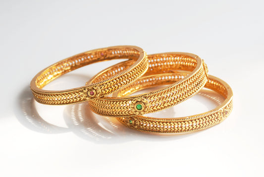 Bright Gold Bangles - Scaled Effect (Set of 3)